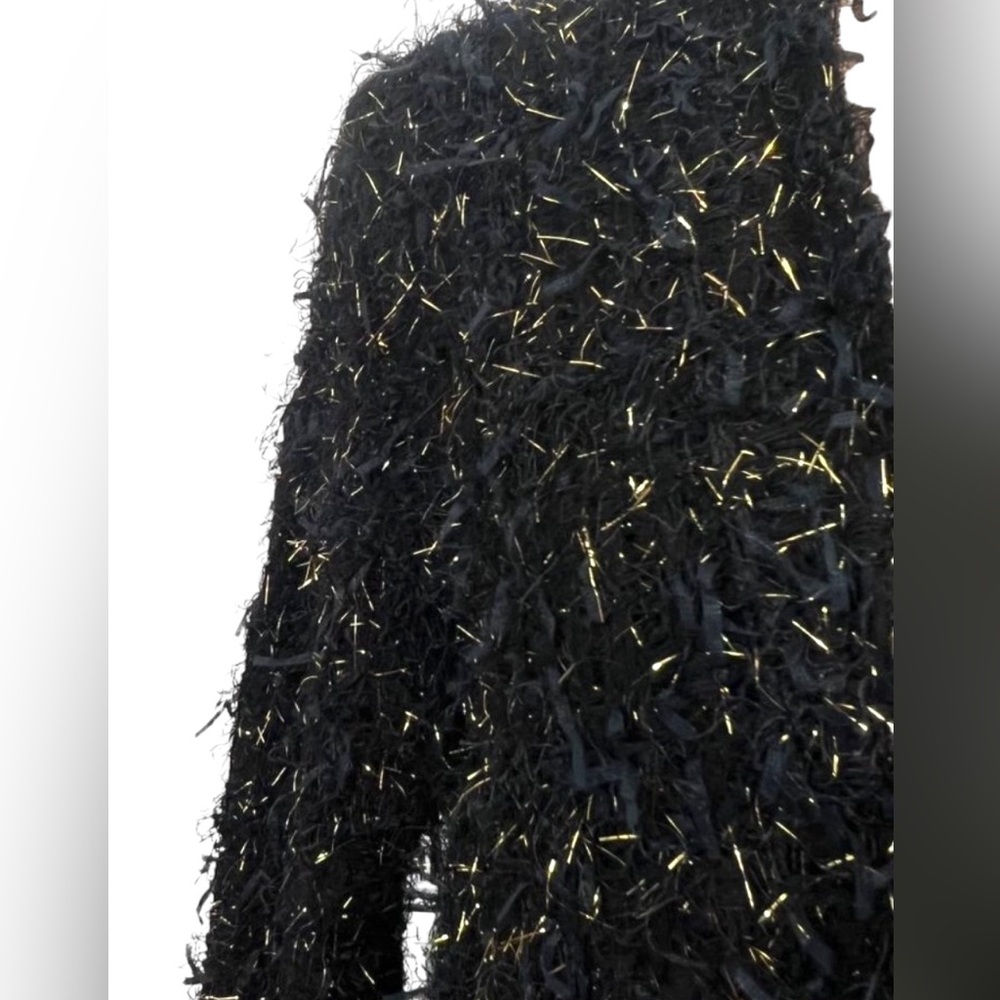 FAITH + LINEN Open Front Eyelash Pocket Cardigan Black/Metallic Gold Sz M/L✨NWT✨